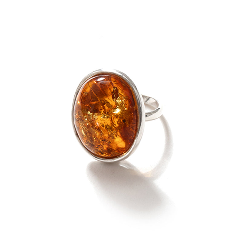 Stunning Golden Cognac Baltic Amber Sterling Silver Statement Ring
