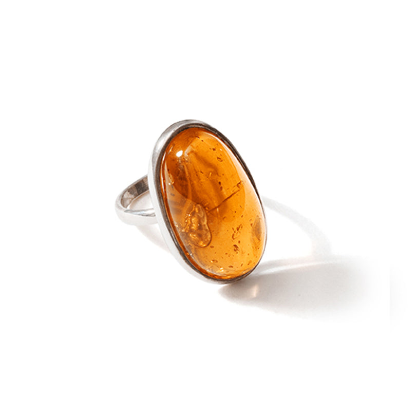 Beautiful Honey Cognac Baltic Amber Sterling Silver Statement Ring