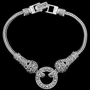 Stunning Marcasite Spiral Circle Sterling Silver Statement Bracelet