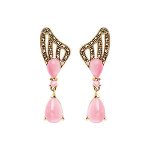 Elegant Pink Mother of Pearl Marcasite Gold Plated Statement Earrings