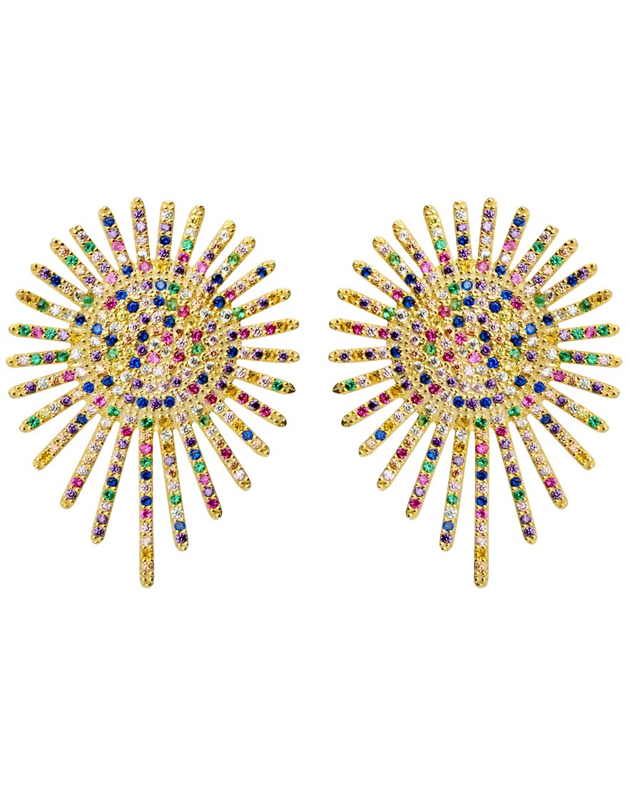 Glamorous Rainbow Pave Crystal Gold Plated Sterling Silver Statement Earrings