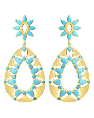 Glamorous Cool Turquoise CZ Gold Plated Statement Earrings