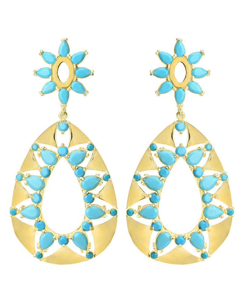 Glamorous Cool Turquoise CZ Gold Plated Statement Earrings