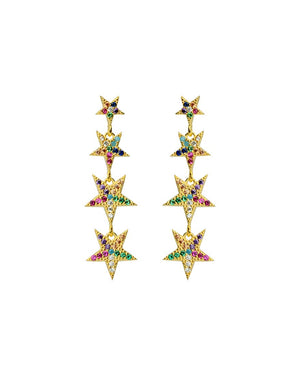 Falling Star Rainbow Pave Crystals Gold Plated Sterling Silver Earrings