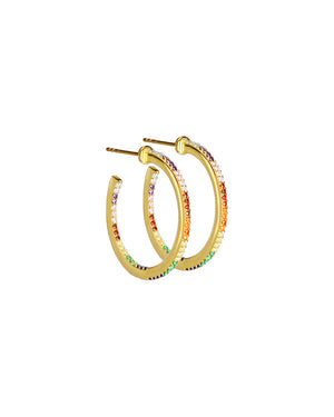 Gorgeous Rainbow Pave Crystal Gold Plated Silver Hoops-medium