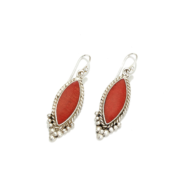 Himalayan Coral Nepal Silver Plated Earrings