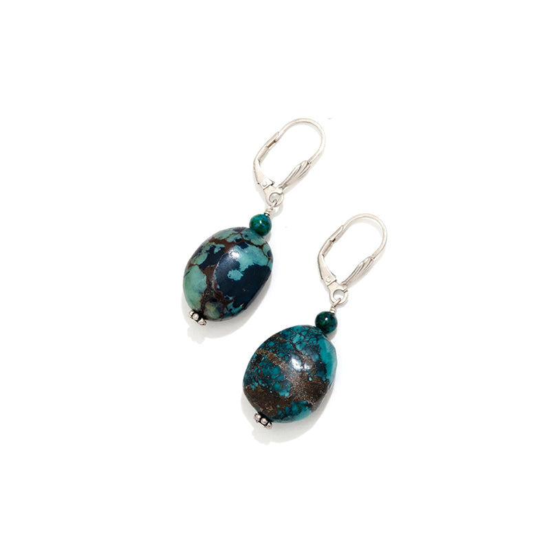 Natural Turquoise Oval Stone Statement Earrings