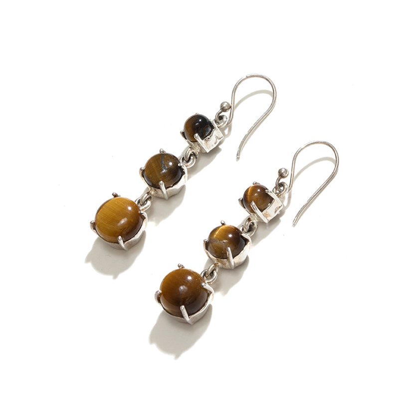 Shimmering 3-Tier Tiger's Eye Sterling Silver Statement Earrings