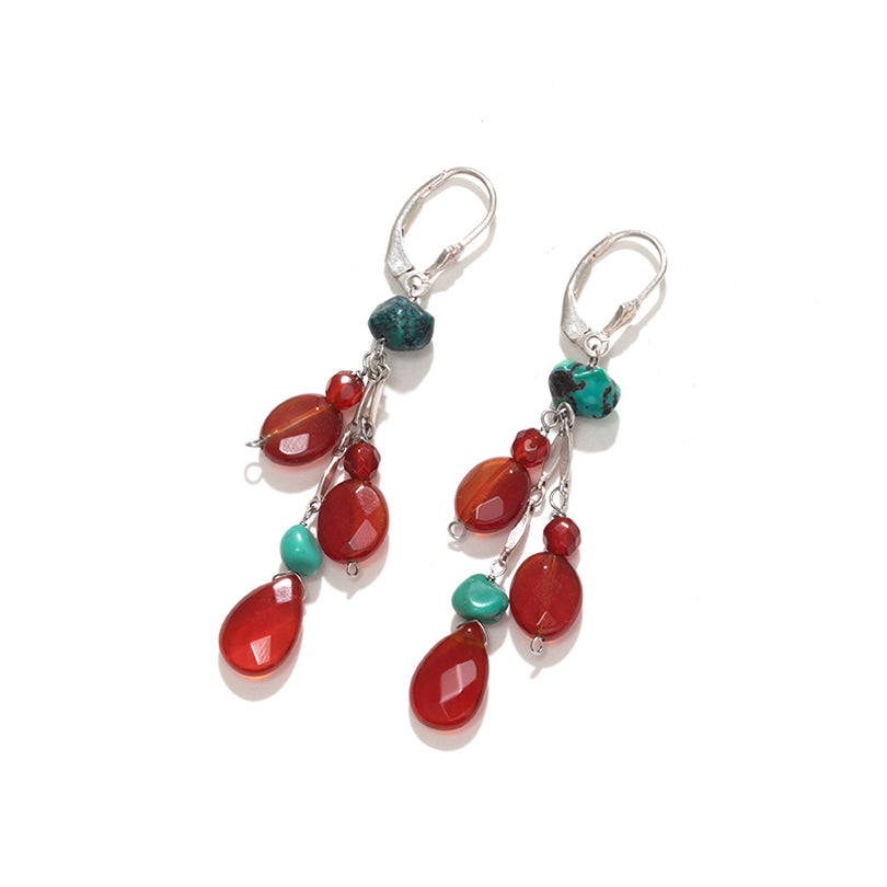 Delicious Sparkling Carnelian with Turquoise Sterling Silver Statement Earrings