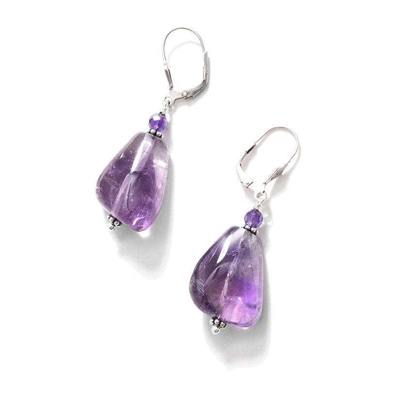 Smooth Natural Amethyst Sterling Silver Statement Earrings