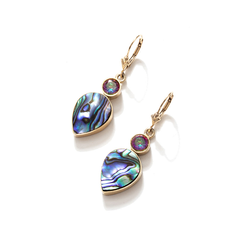 Shimmering Abalone and Mystic Quartz Gold Filled Leverback Earrings