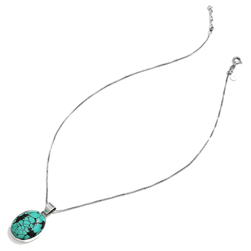 Natural Blue Turquoise Sterling Silver Pendant Necklace