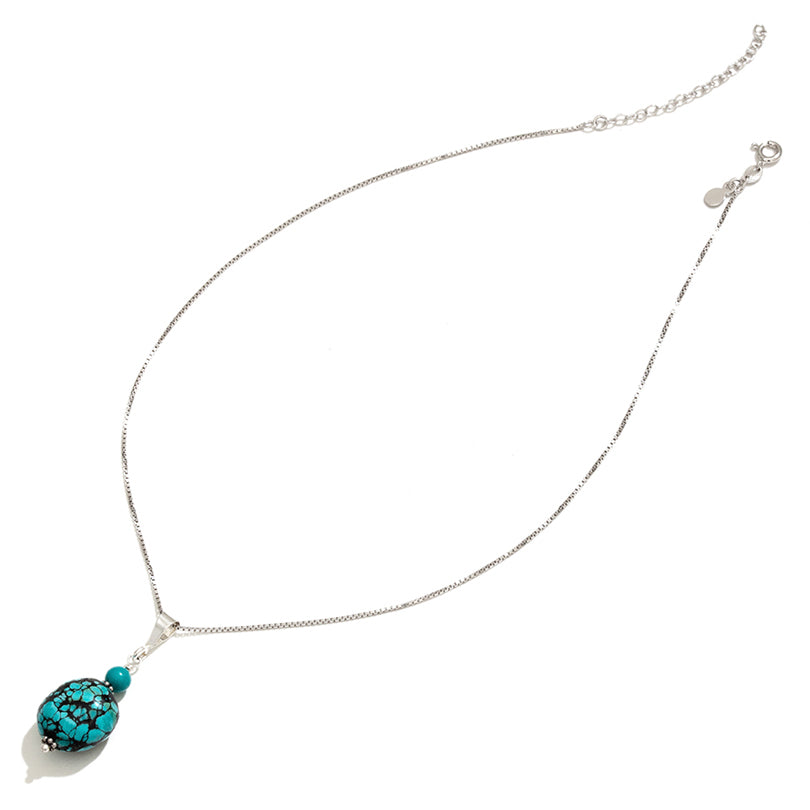 Genuine Bright Turquoise Stone Sterling Silver Necklace