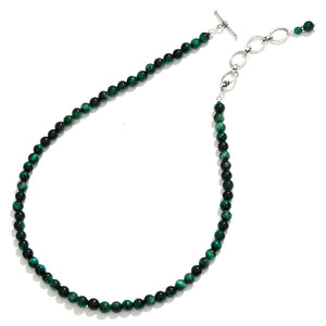 Gorgeous Green Tiger's Eye Sterling Silver Beaded Single Strand Necklace