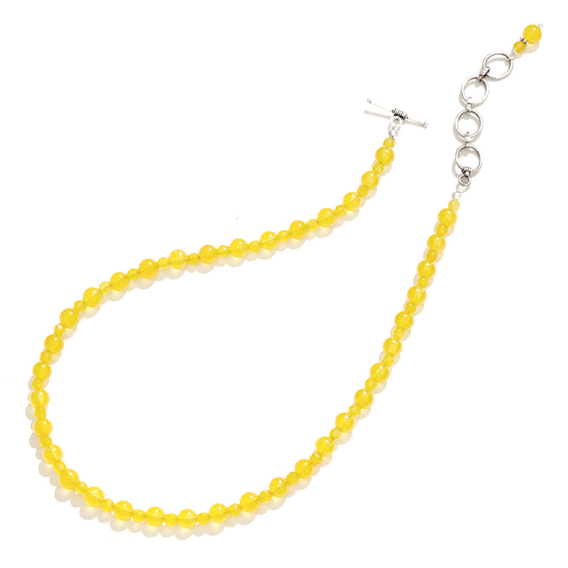 Sunshine Yellow Agate Faceted Sterling Silver Single Strand Beaded Necklace