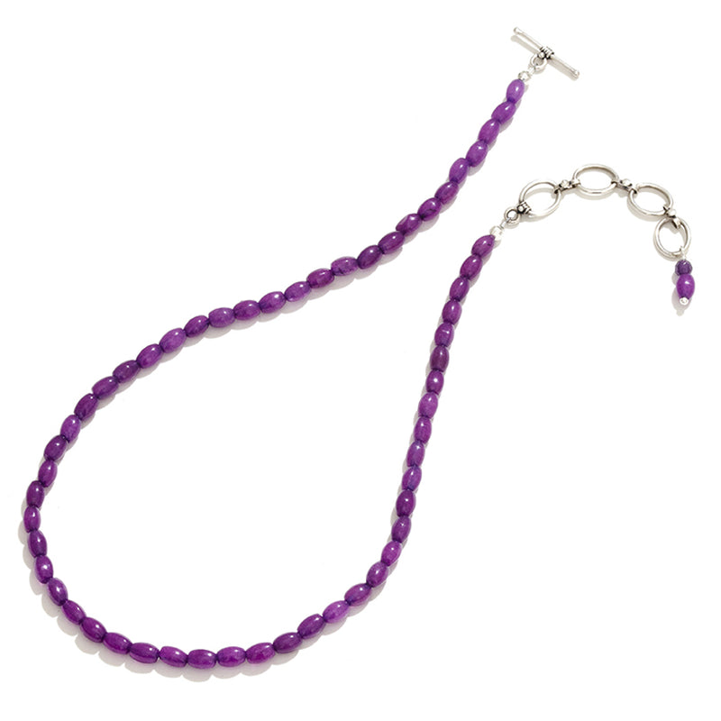 Flattering Purple Jade Sterling Silver Beaded Necklace