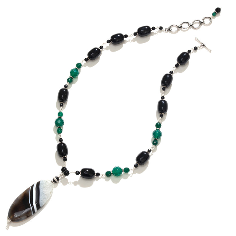 Stunning Striped Agate & Black Onyx Sterling Silver Statement Necklace