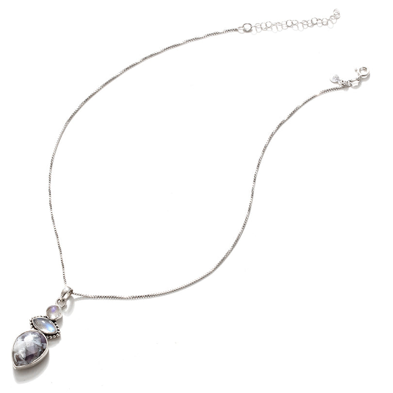 Sparkling Dendrite Opal & Rainbow Moonstone Sterling Silver Necklace