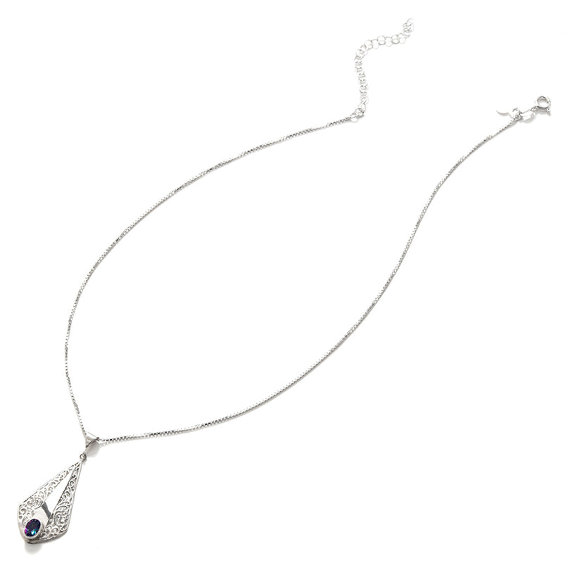 Beautiful Petite Filgree Mystc Quartz Drop Sterling Silver Necklace