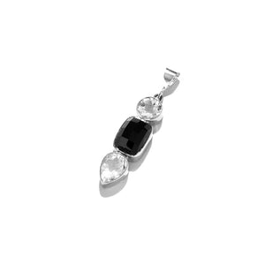 Glamorous Black Onyx and Clear quartz Crystal Sterling Silver Statement Pendant