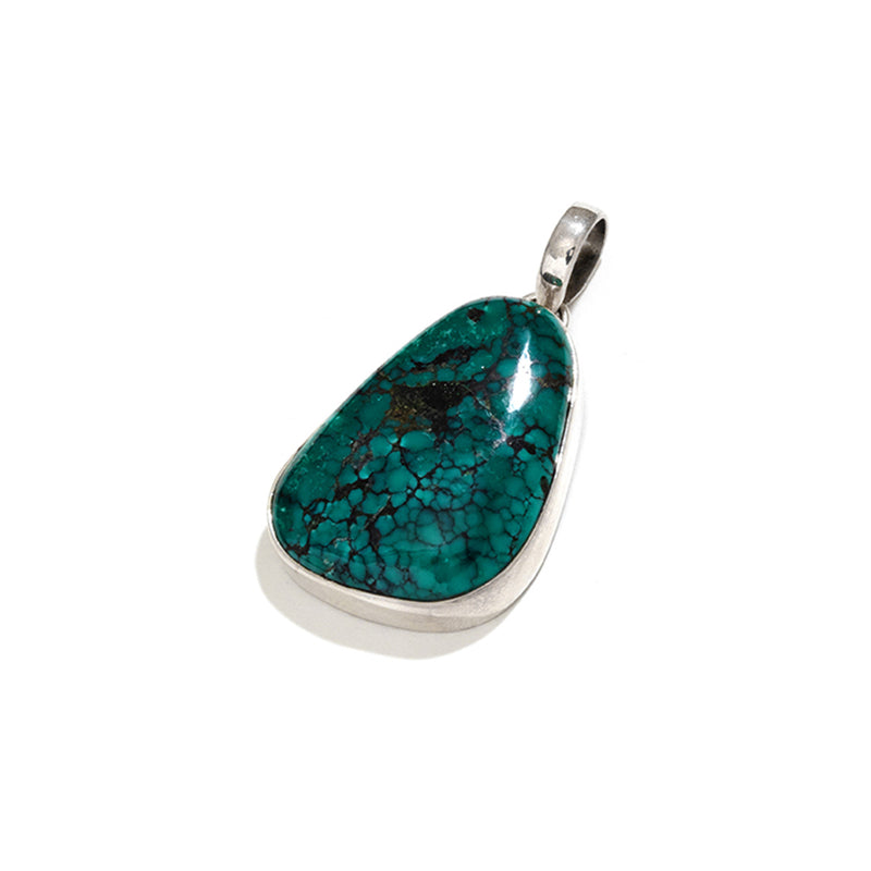 Large Chunky Gorgeous Forest Green Turquoise Sterling Silver Statement Pendant