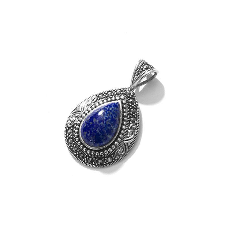 Exotic Lapis and Marcasite Sterling Silver Pendant