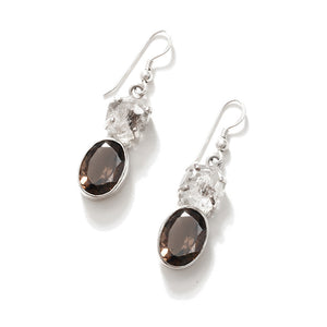 Stunning Smoky Quartz & Crystal Sterling Silver Statement Earrings