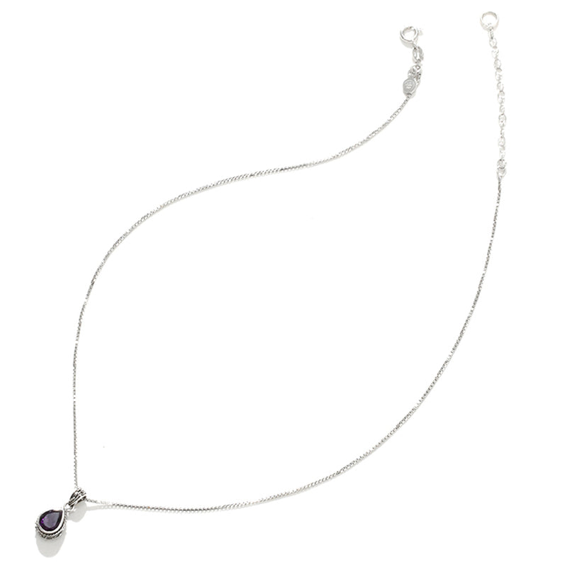 Beautiful Petite Amethyst Tear-Drop Sterling Silver Necklace