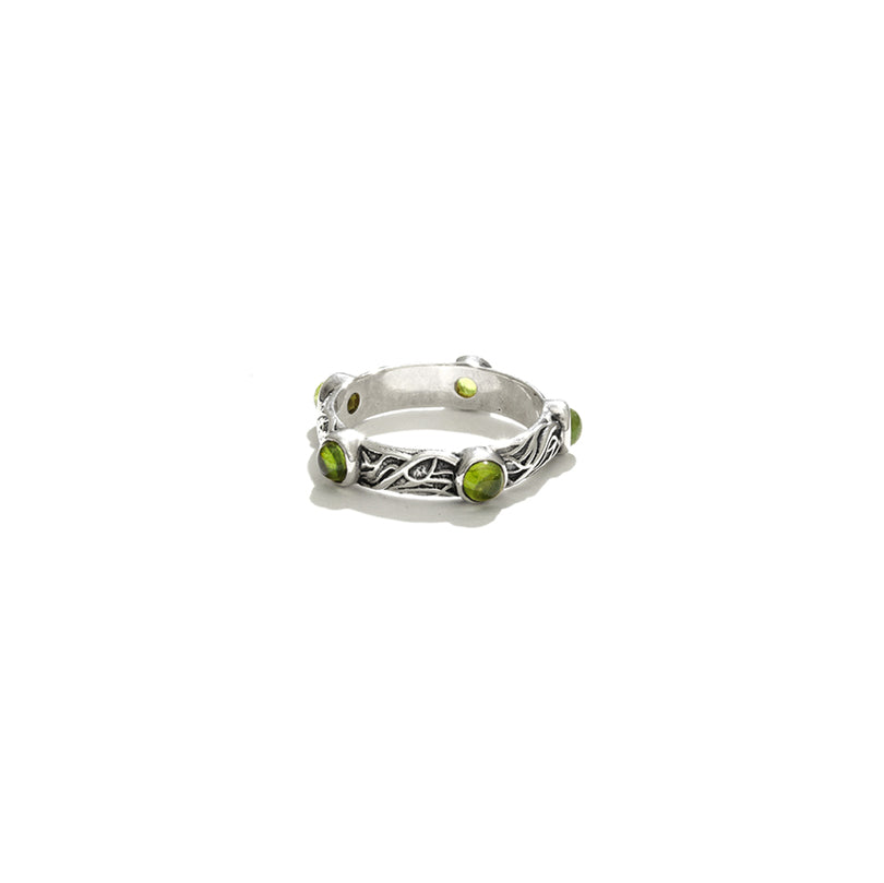 Gorgeous Decorative Band with Peridot Sterling Silver Statement Ring