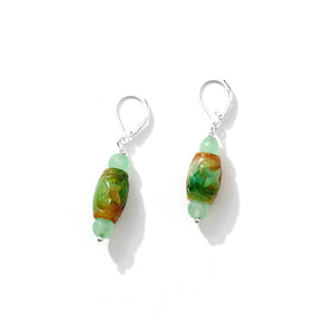 Beautiful Asian Multi-Color Jade Sterling Silver Earrings