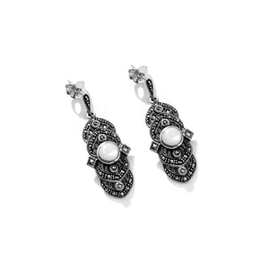 Elegant Mother of Pearl Marcasite Sterling Silver Statement Earrings