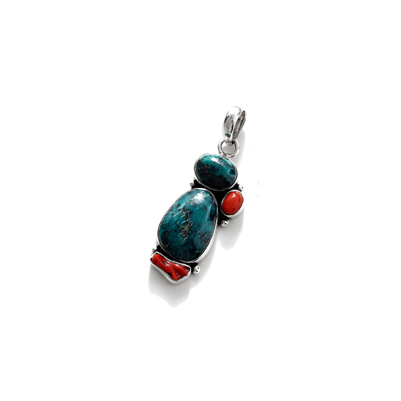 Adorable Turquoise and Coral Sterling Silver Pendant