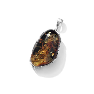 Gorgeous Sparkling Cognac Baltic Amber Sterling Silver Statement Pendant