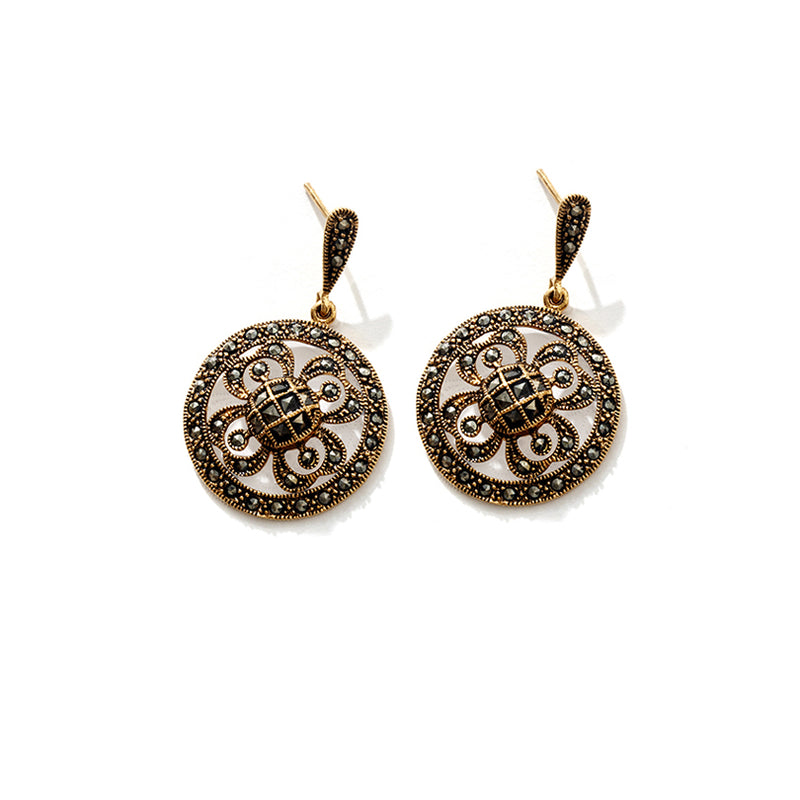 Roman Design 14kt Gold Plated Marcasite Earrings