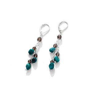 Turquoise & Smoky Dangle Sterling Silver Earrings