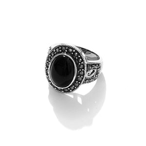 Stunning Black Onyx Marcasite Sterling Silver Statement Ring