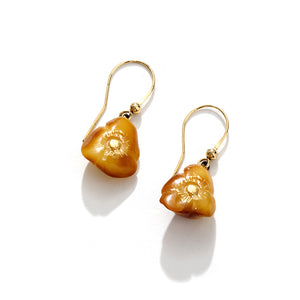 Lovely Hand Carved Petite Butterscotch Amber Flower Statement Earrings