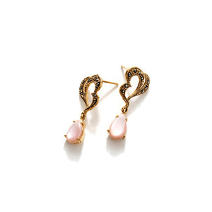 Shimmering Pink Mother of Pearl Gold Marcasite Earrings