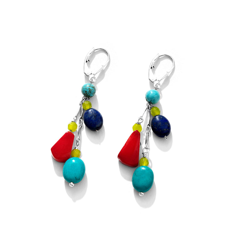 Vibrant Mixed Color Semi Precious Sterling Silver "Happy" Earrings