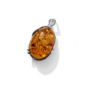 Golden Chunky Cognac Baltic Amber Sterling Silver Statement Pendant