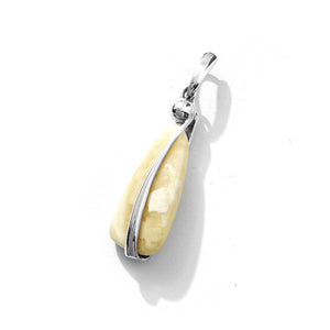 Stunning White and Yellow Butterscotch Amber Sterling Silver Pendant