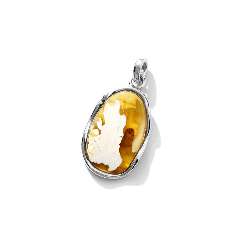 Unbelievable Butterscotch White Amber Sterling Silver Statement Pendant