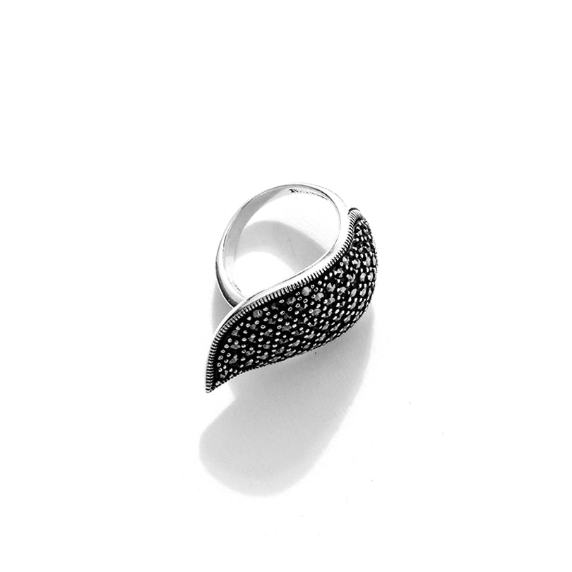 Stunning Side-Sweep Marcasite Sterling Silver Statement Ring
