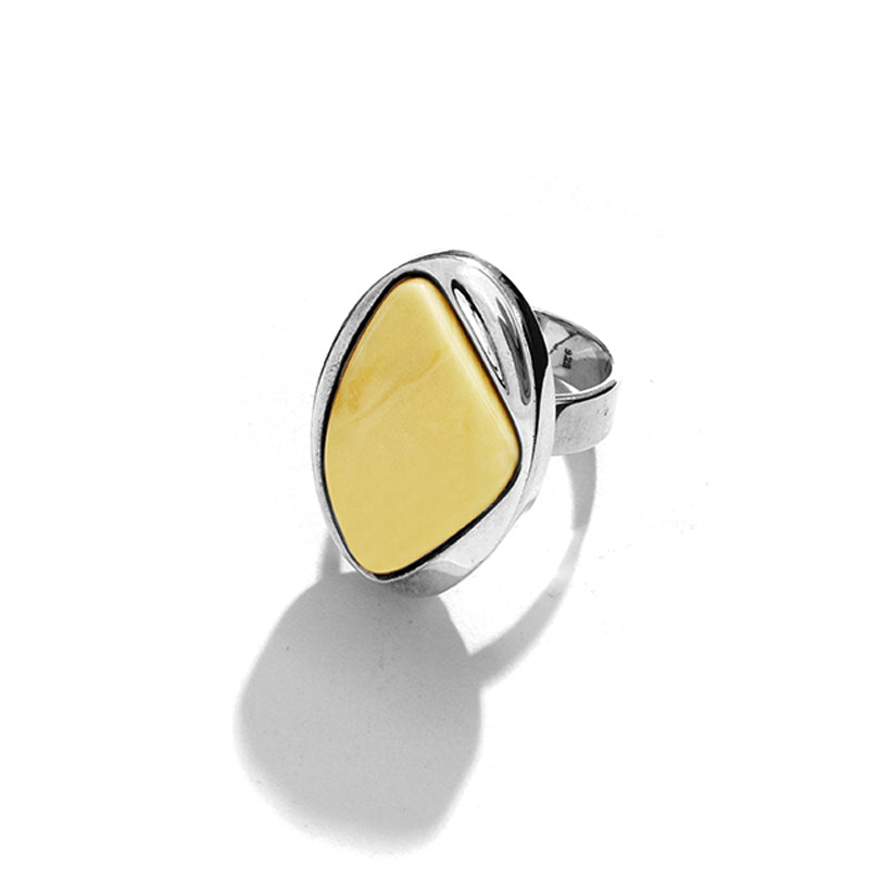 Contemporary Design Butterscotch Baltic Amber Sterling Silver Statement Ring