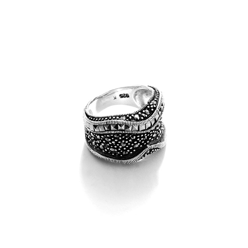 Wavy Marcasite Sterling Silver Statement Ring