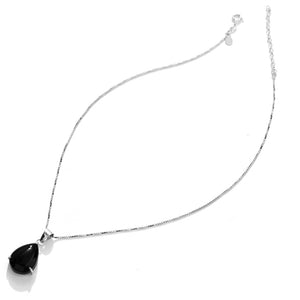 Polished Black Onyx Teardrop Sterling Silver Pendant Necklace