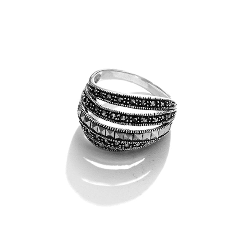 Sophisticated Modern Layered Marcasite Sterling Silver Statement Ring