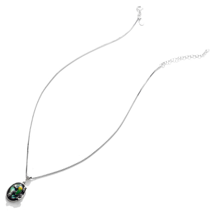 Adorable 3-D Frog on Brilliant Abalone Sterling Silver Necklace