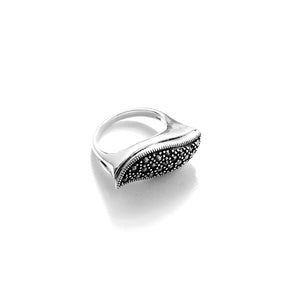 Stunning Subtle Curve Marcasite Sterling Silver Statement Ring