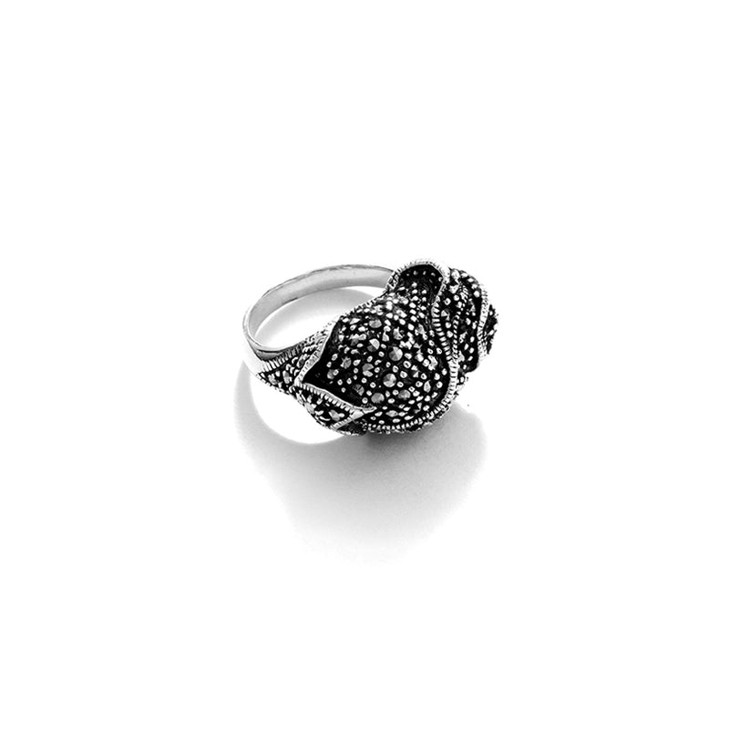 Unique Flower Marcasite Sterling Silver Statement Ring